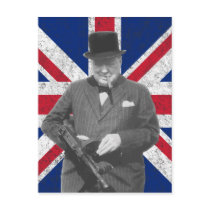 Churchill Posing With The British Flag Postcard