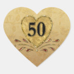 cinquantième Coeur d'or d'anniversaire Autocollants