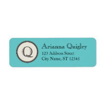 Circle Frame Monogram Return Address, Aqua Return Address Labels