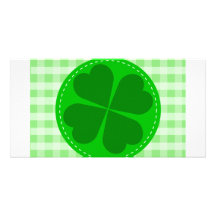 Circle hearted Shamrock w green ribbed background Photo Greeting Card