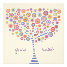 Circle Tree Retro Blank Fill In Invitation