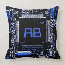 Circuit Blue 2 monogram throw pillow square