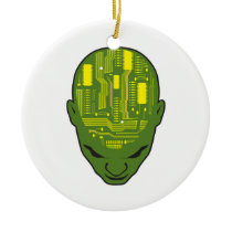 circuit board brain head yellow and green ornaments