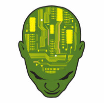 circuit board brain head yellow and green photo cutouts