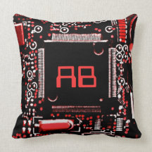 Circuit Red 2 monogram throw pillow square