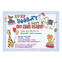 Circus Animal Baby Shower Invitation - Blue