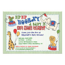 Circus Animal Baby Shower Invitation - Green