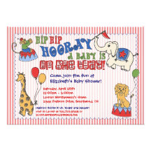 Circus Animal Baby Shower Invitation - Red