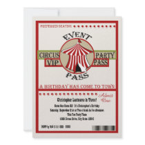 Circus Birthday Party Event Pass Personalized Invitations