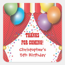 Circus Carnival Birthday Thank You Sticker