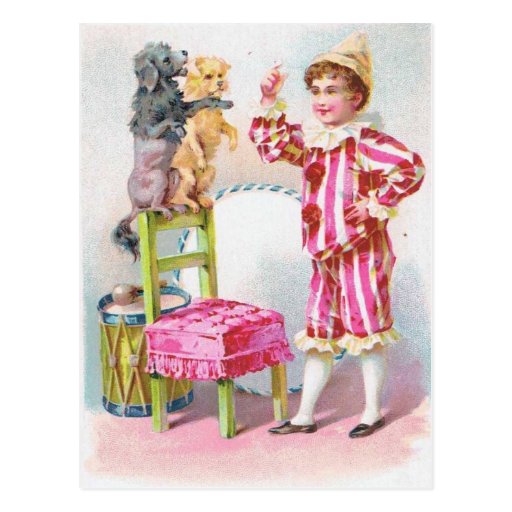 Circus Clown Boy Training Pet Dogs Postcard