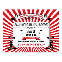 Circus Steampunk Wedding Save The Date Red Postcards