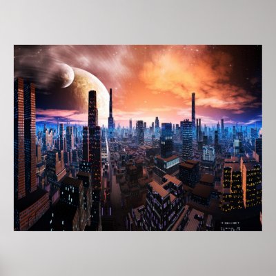 'City Never Sleeps' Scifi Fantasy Art Print by SpinningAngel
