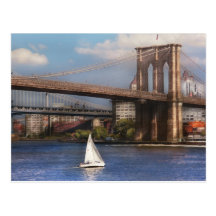 City - NY - Sailing under the Brooklyn Bridge Post Card