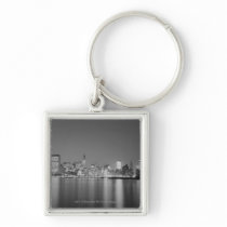 City skyline at night keychains