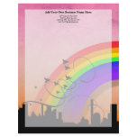 City Skyline with Rainbow and Birds Flying letterhead