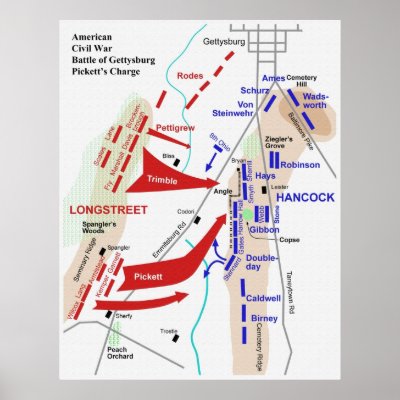 Civil War Battle of Gettysburg Picketts Charge Map Posters by allmaps