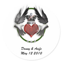 claddagh heart engagement round stickers