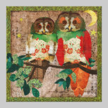 Clair de lune rose de hiboux impressions sur toile