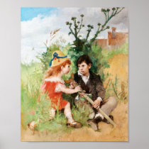 Clair with Little Boy and  Crutch Poster