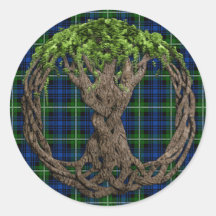 Clan Forbes Tartan And Celtic Tree Of Life Round Stickers