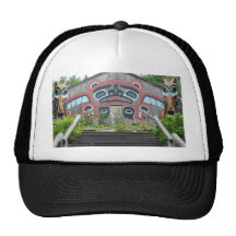 Clan house and totem poles, Ketchikan, Alaska Mesh Hats