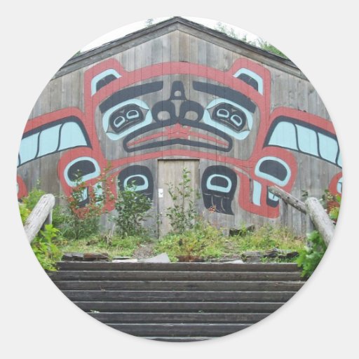 Clan house and totem poles, Ketchikan, Alaska Sticker