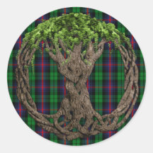 Clan Urquhart Tartan And Celtic Tree Of Life Round Stickers