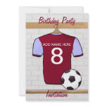 Claret Soccer Jersey Birthday party invitations
