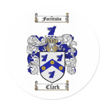 CLARK FAMILY CREST -  CLARK COAT OF ARMS ROUND STICKER