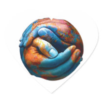 Clasped Hands Forming Planet Earth World Peace Heart Stickers
