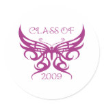 CLASS OF 2009 BUTTERFLY DESIGN ROUND STICKERS