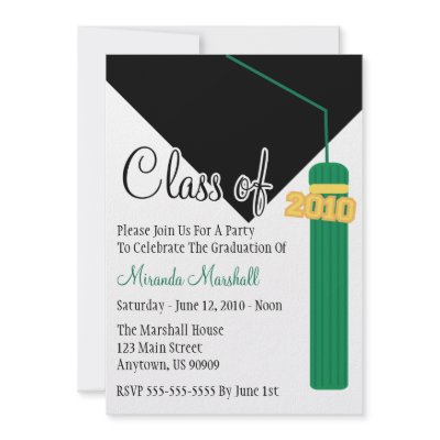 Class Of 2010 Tassel Graduation Invitation (Green) by WindyCityStationery