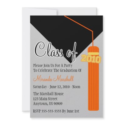 Class Of 2010 Tassel Graduation Invitation Orange by WindyCityStationery