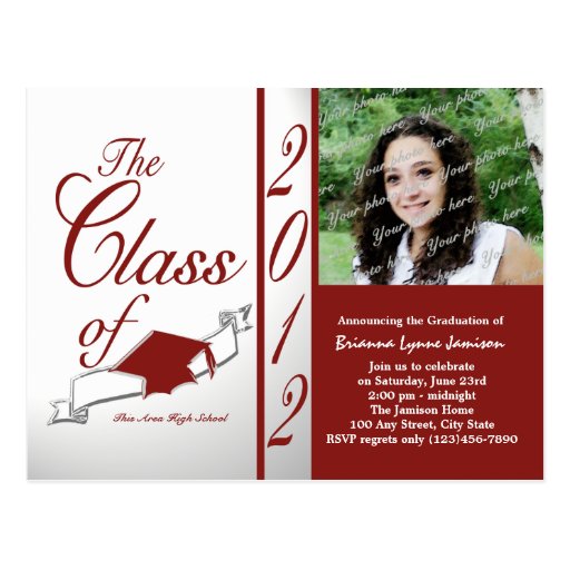 Class of 2012 Photo invitation red Post Cards
