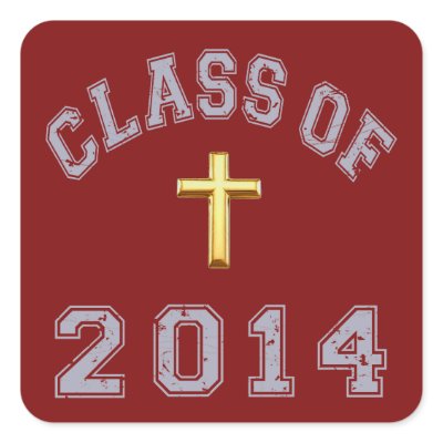Class Of 2014 Christian Cross - Grey 2 Square Stickers by TheLordIsMyShepherd