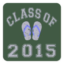 Class Of 2015 Flip Flop Grey - Blue 2 Square Stickers