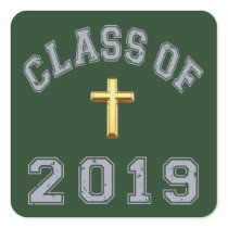 Class Of 2019 Christian Cross - Grey 2 Square Sticker