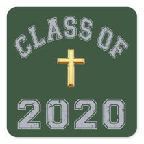 Class Of 2020 Christian Cross - Grey 2 Square Stickers
