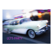 Classic American Car Let's Party Invitation