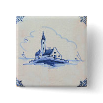Classic Antiquarian Delft Blue Tile - Church Pins