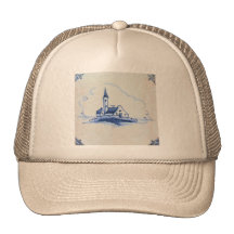 Classic Antiquarian Delft Blue Tile - Church Mesh Hats