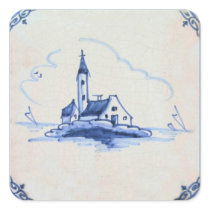 Classic Antiquarian Delft Blue Tile - Church Square Stickers