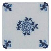 Classic Antiquarian Delft Blue Tile - Floral Motif Sticker