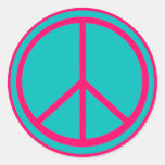 Classic Aqua Blue Peace Sign Round Stickers