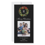 Classic Black Monogrammed Wreath Photo Cards photo cards