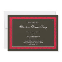 Classic black panel red damask frame holiday party invitation