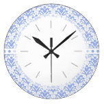 Classic Blue and White Elegant Damask Round Wall Clocks