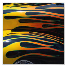 classic car flames black background photo