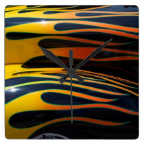 classic car flames black background wall clocks